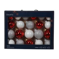 Lot De 21 Boules De Noël (D70 Mm) Cristal En Verre Rouge