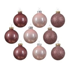 Lot De 21 Boules De Noël (D70 Mm) Cristal En Verre Rose