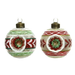 Lot De 3 Boules De Noël En Verre (D80 Mm) Antiques Multicolore -Village de Noel lot de 3 boule verre antique 2ass r nbord feuille reflexe r na chapeau luxe marron r na susp ruban orgnz or r nemb ass d boite a fenetre 8cm assortie 70804