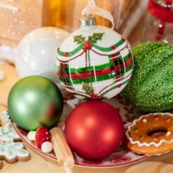 Lot De 3 Boules De Noël En Verre (D12 Mm) Houx En Feuille Vert -Village de Noel lot de 3 boules de no l d12 mm houx en feuille argent 115936 1657025261