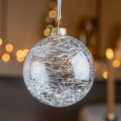 Lot De 3 Boules De Noël (D80 Mm) En Verre Filament Argent