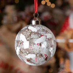 Lot De 3 Boules De Noël (D80 Mm) En Verre Nature Enneigée Transparent