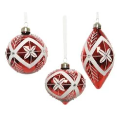 Lot De 3 Boules De Noël En Verre (D80 Mm) Ornélia Rouge -Village de Noel lot de 3 boules de no l d80 mm orn lia rouge 115930 1654264504