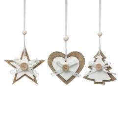 Lot De 3 Suspensions De Noël Natura Naturel