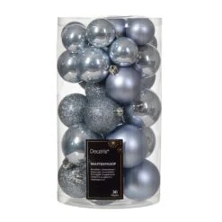 Lot De 30 Boules De Noël Alpine Assorties Bleu Vaporeux