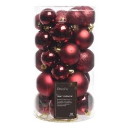 Lot De 30 Boules De Noël Alpine Assorties Bordeaux