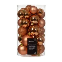 Lot De 30 Boules De Noël Alpine Assorties Rouge Cuivré