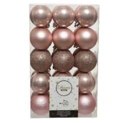 Lot De 30 Boules De Noël (D60 Mm) Alpine Rose Poudré