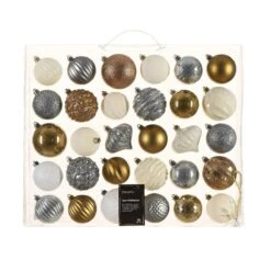 Kit De Décoration De Sapin De Noël Agéna Blanc Laine, Brun Gingembre Et Gris Marbre