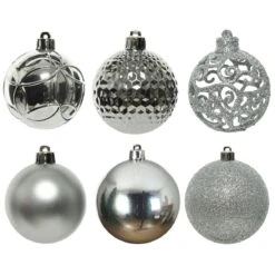 Lot De 37 Boules De Noël (D60 Mm) Alpine Mix Argent -Village de Noel lot de 37 boules de no l d60 mm alpine mix argent 62409 1659345084