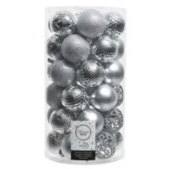 Lot De 37 Boules De Noël (D60 Mm) Alpine Mix Argent