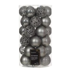 Lot De 37 Boules De Noël (D60 Mm) Alpine Mix Gris Marbre