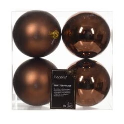 Lot De 4 Boules De Noël (D100 Mm) Alpine Brun Café