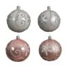 Lot De 4 Boules De Noël En Verre (D100 Mm) Floris Blanc/ Rose -Village de Noel lot de 4 boule vr deco fleur boucl 4as blnc hivr eml et mat rose poudre email mat avec ruban emb d boite fenetre de 4 dia10cm assortie 85715 1589543742