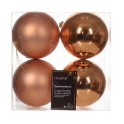Lot De 4 Boules De Noël (D100 Mm) Alpine Rouge Cuivré