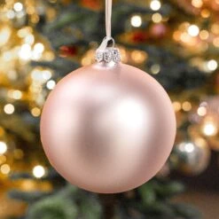 Lot De 4 Boules De Noël En Verre (D100 Mm) Arctique Mate Rose Poudré