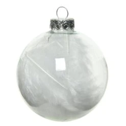 Lot De 4 Boules De Noël En Verre (D70 Mm) Plumes Transparent -Village de Noel lot de 4 boules de no l transparentes d70 mm plumes 18639 1634045305