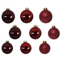 Lot De 42 Boules De Noël En Verre (D70 Mm) (D60 Mm) (D50 Mm) Domeona Rouge / Bordeaux