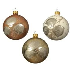 Lot De 6 Boules De Noël En Verre (D80 Mm) Pois Argentés Blanc Laine/Camel/ Champagne