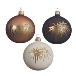Lot De 6 Boules De Noël En Verre (D80 Mm) Palmea Blanc Laine/Camel/ Marron