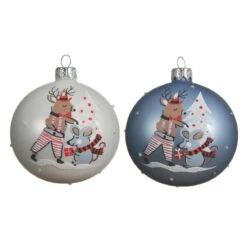 Lot De 6 Boules De Noël En Verre (D80 Mm) Helin Bleu Clair