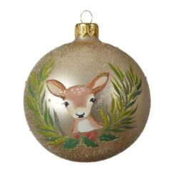 Lot De 6 Boules De Noël En Verre (D80 Mm) Petit Cerf Perle