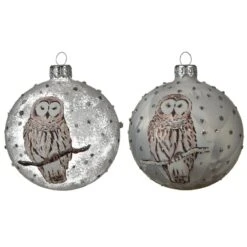 Lot De 6 Boules De Noël En Verre (D80 Mm) Chouette Blanc