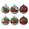 Lot De 6 Boules De Noël En Verre (D80 Mm) Voiture Sapin Rouge