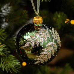 Lot De 6 Boules De Noël (D80 Mm) En Verre Fégy Vert Sapin