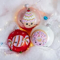 Lot De 6 Boules De Noël (D80 Mm) En Verre Gourmandises Rose