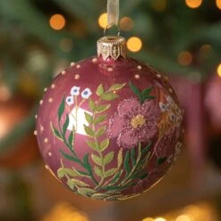 Lot De 6 Boules De Noël (D80 Mm) En Verre Jardin Vieux Rose