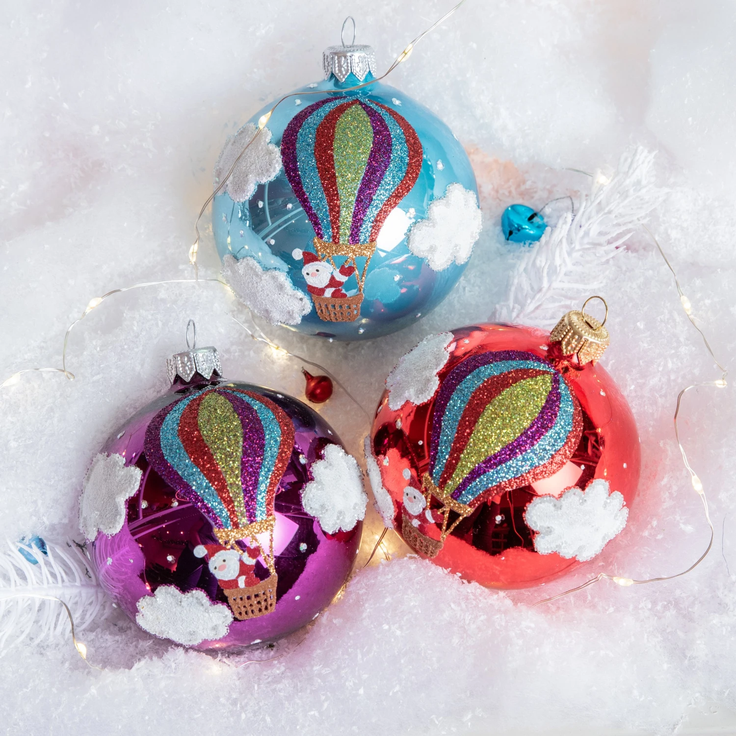 Lot De 6 Boules De Noël (D80 Mm) En Verre Montgolfière Multicolore 3 Lot De 6 Boules De Noël (D80 Mm) En Verre Montgolfière Multicolore