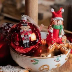 Lot De 6 Boules De Noël (D80 Mm) En Verre Ourson Casse Noisette Rouge -Village de Noel lot de 6 boules de no l d80 mm en verre ourson casse noisette rouge 129141 1687340923