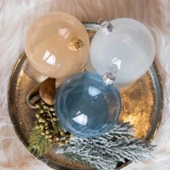 Lot De 6 Boules De Noël (D80 Mm) En Verre Pilma Perle, Blanc Et Bleu Vaporeux