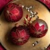 Lot De 6 Boules De Noël (D80 Mm) En Verre Poinsettia Rouge -Village de Noel lot de 6 boules de no l d80 mm en verre poinsettia rouge 129130 1687341364