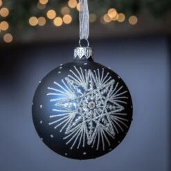 Lot De 6 Boules De Noël (D80 Mm) En Verre Polaris Bleu Nuit