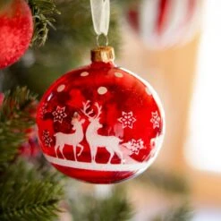 Lot De 6 Boules De Noël En Verre (D80 Mm) Rudolf Rouge