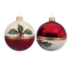 Lot De 6 Boules De Noël En Verre (D80 Mm) Houx Rouge -Village de Noel lot de 6 boules de noel d80 mm houx rouge 71093