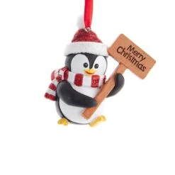 Pingouin De Noël à Suspendre Pancarte Noir