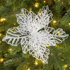 Poinsettia De Noël Paillettes Sur Clip Blanc -Village de Noel poinsettia de no l paillettes sur clip blanc 84413 1648117147