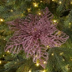 Poinsettia De Noël Paillettes Sur Clip Rose Poudré