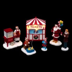 Lot De Figurines Et Accessoires Fête Foraine Du Père Noël Pour Village