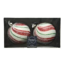 Lot De 2 Boules De Noël En Verre (D100 Mm) Lynette Rouge -Village de Noel set de 2 boule verre rayures dia10 00cm multi 101164 1624024085