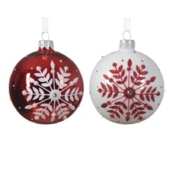 Lot De 6 Boules De Noël (D80 Mm) En Verre Carla Rouge -Village de Noel set de 6 boule verre brillant email flocon branche 129057 1685710524