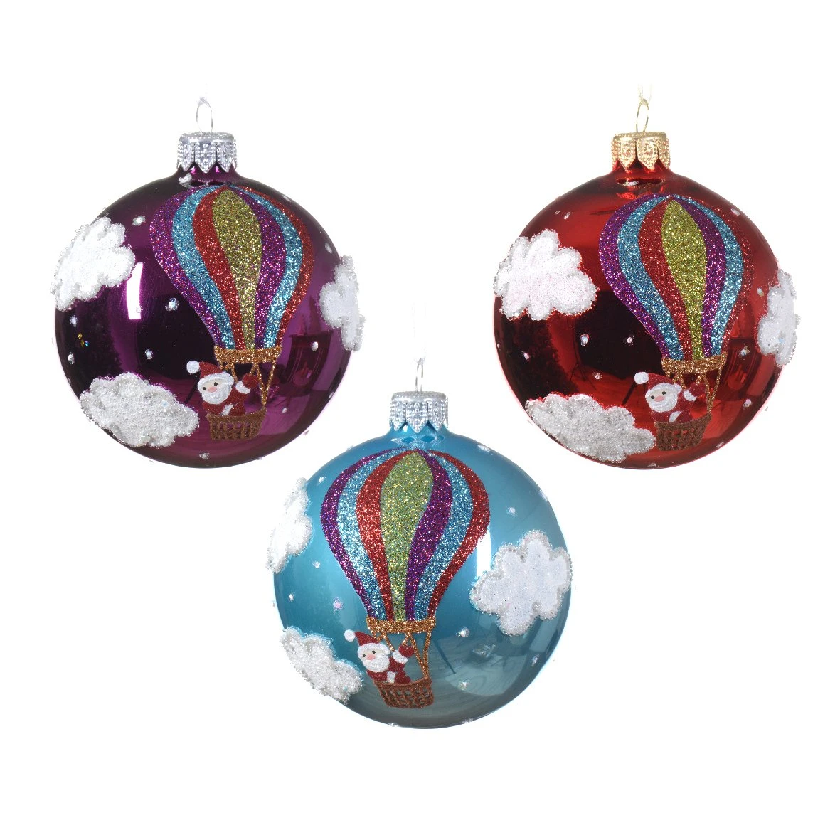 Lot De 6 Boules De Noël (D80 Mm) En Verre Montgolfière Multicolore 4 Lot De 6 Boules De Noël (D80 Mm) En Verre Montgolfière Multicolore – Image 2