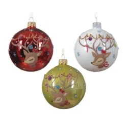 Lot De 6 Boules De Noël (D80 Mm) En Verre Cerf Multicolore
