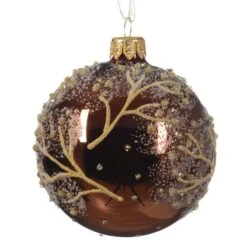 Lot De 6 Boules De Noël (D80 Mm) En Verre Gloss Brun Café -Village de Noel set de 6 boule verre brillant sapins neige 129101 1685713116