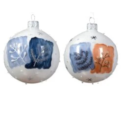 Lot De 6 Boules De Noël (D80 Mm) En Verre Herbier Blanc -Village de Noel set de 6 boule verre email carre decor 129093 1685711460