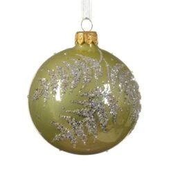 Lot De 6 Boules De Noël (D80 Mm) En Verre Fégy Pistache -Village de Noel set de 6 boule verre email feuille fougere 129071 1685714218