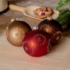 Lot De 6 Boules De Noël (D80 Mm) En Verre Eline Rouge, Brun Café Et Brun Gingembre